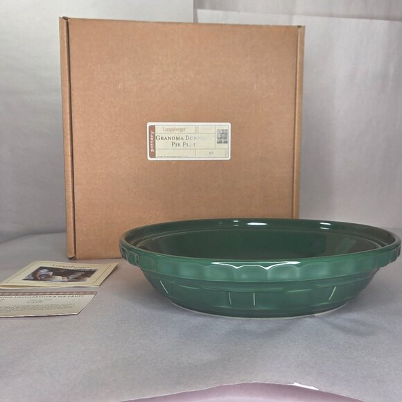 Longaberger Pottery Grandma Bonnie's Pie Plate Ivy Green - Picture 1 of 3